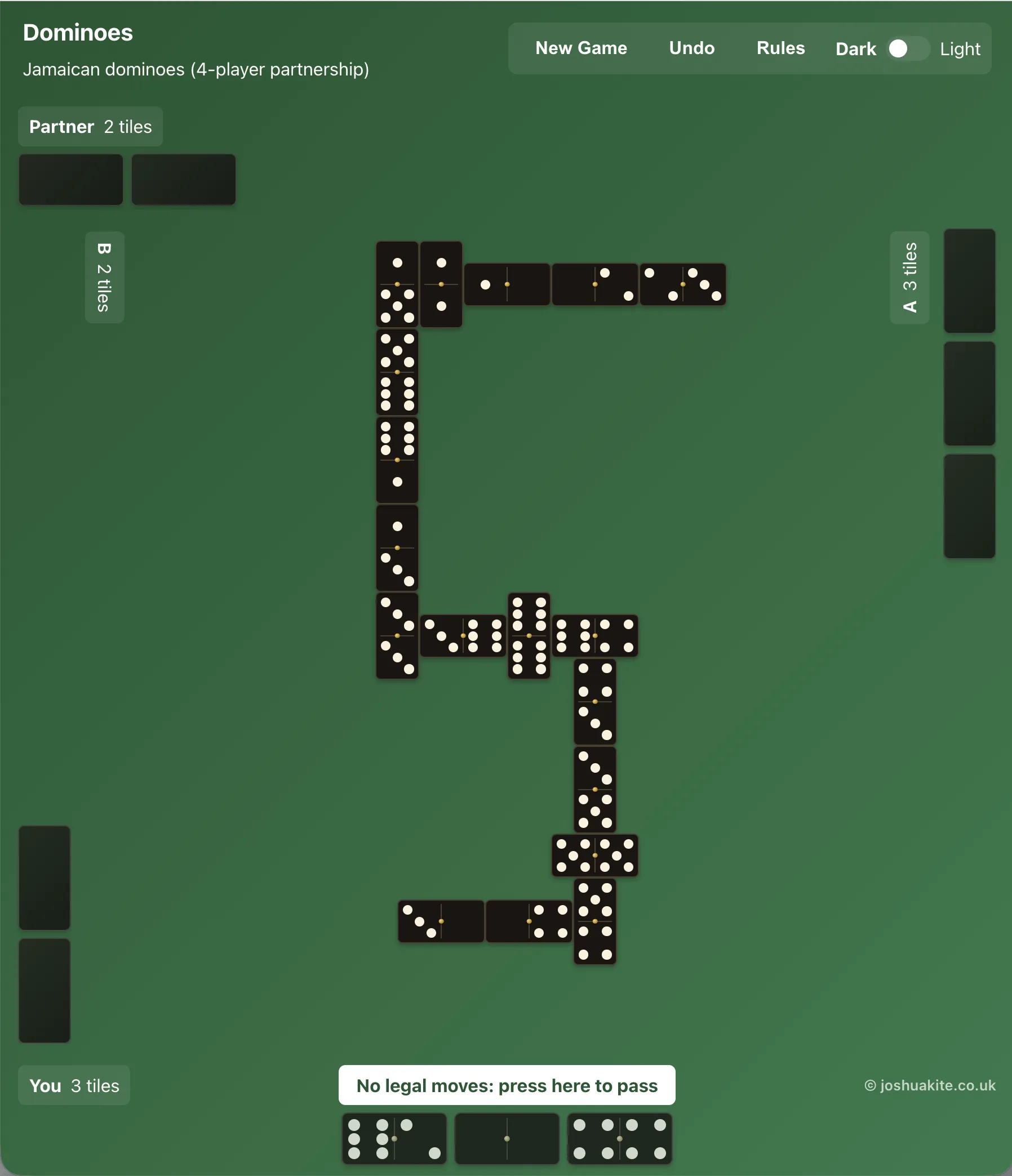 Dominoes - Jamaican dominoes in progress (Dark mode)