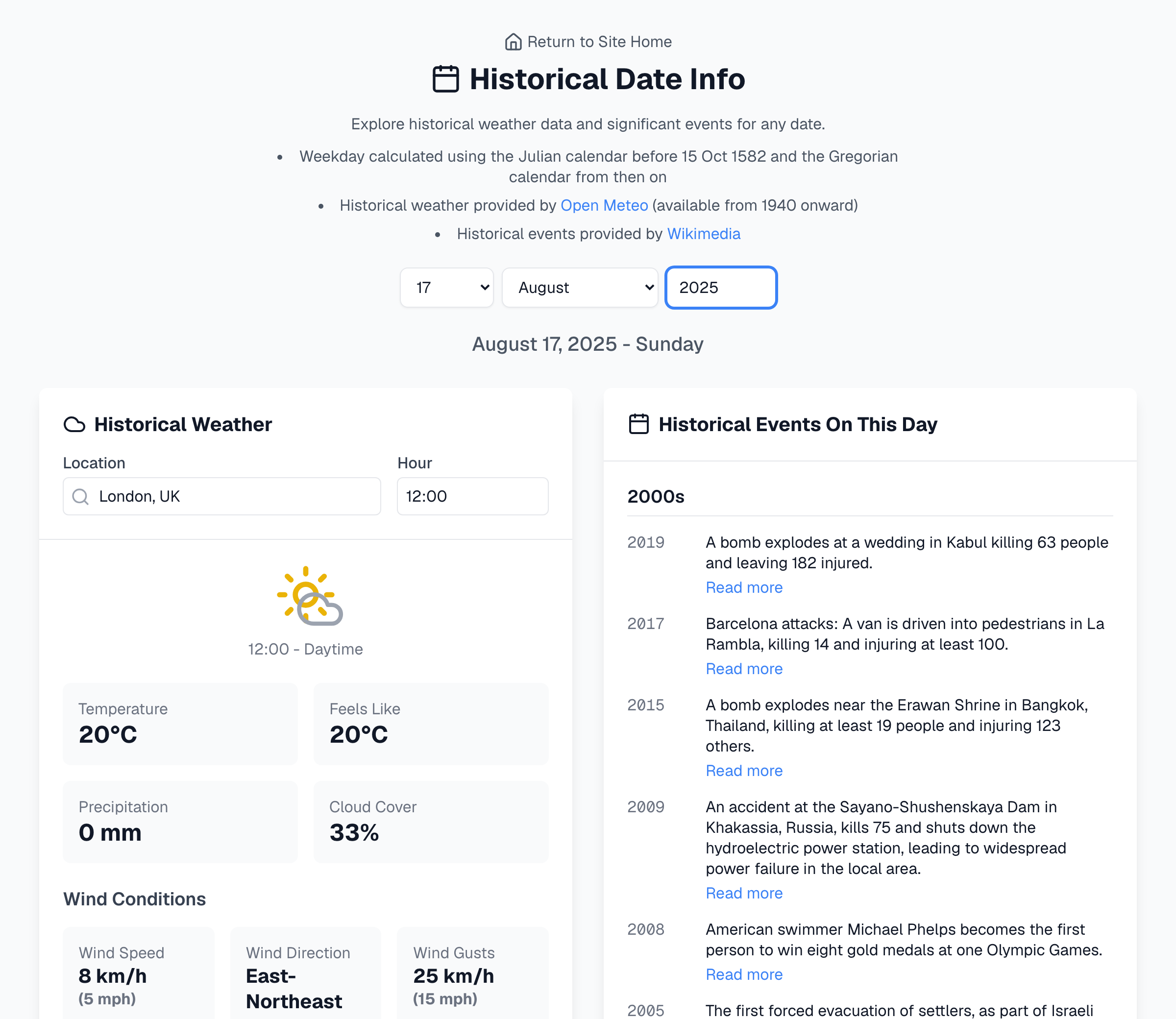Historical Date Info